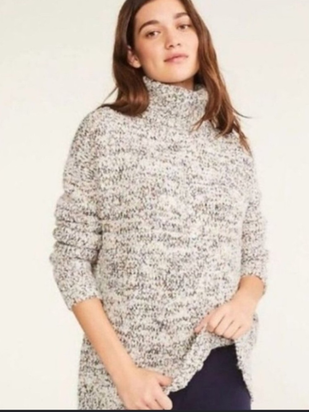 Lou & Grey Marled Turtleneck Sweater in Cream and Gray